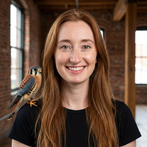 Example headshot with an American kestrel